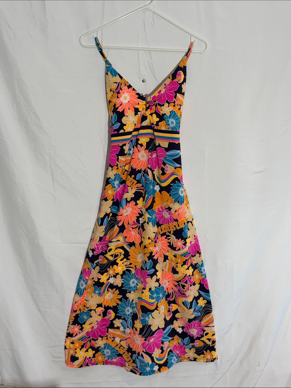 Sunshine 79 Vibrant Floral Dress - Pink, Orange & Blue